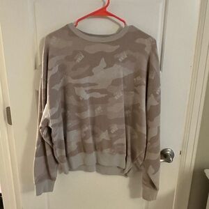 PINK Tan/Cream Camo print Slouchy Crewneck — size small